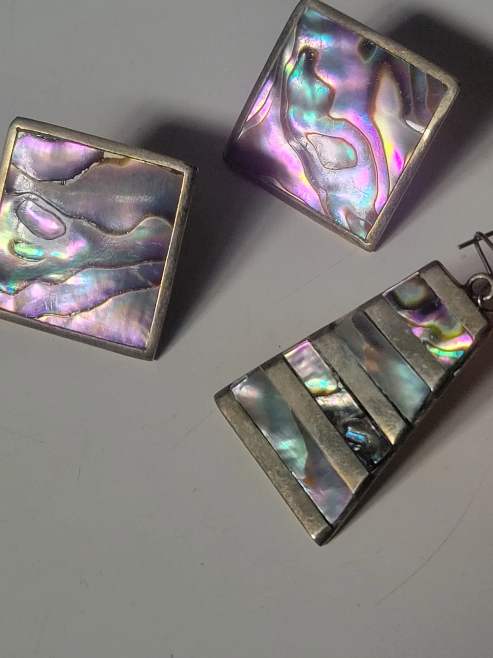 Vintage Silver Abalone Shell Earrings - Picture 3 of 5